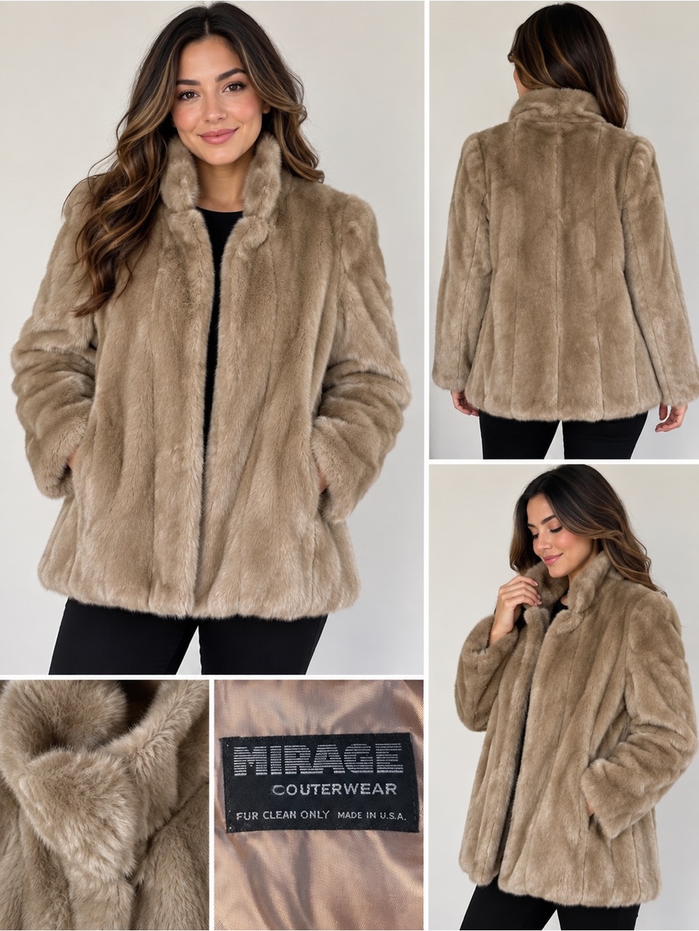 Mirage Taupe Faux-Fur Coat - Plush Open-Front Jacket